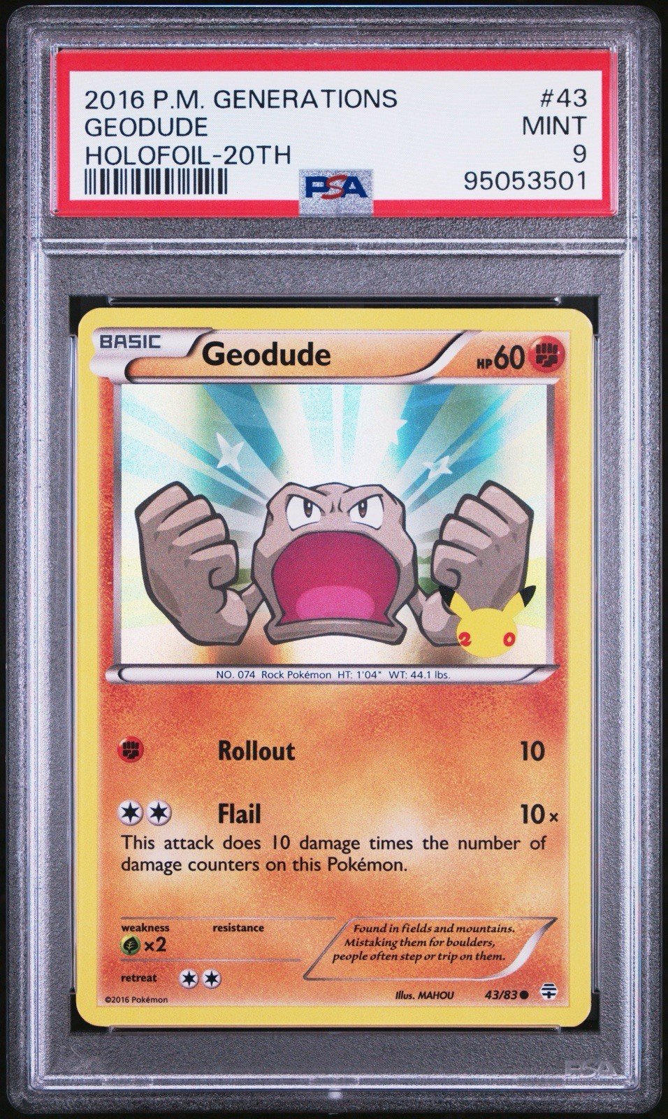 Geodude 43/83 PSA 9 Holo Pokemon 20th Anniversary PromoXY Generations LOW POP 26