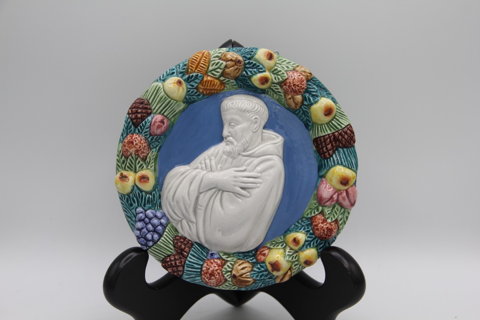 Vintage Niccacci Deruta Italy Majolica Pottery Catholic St. Francis Wall Plaque