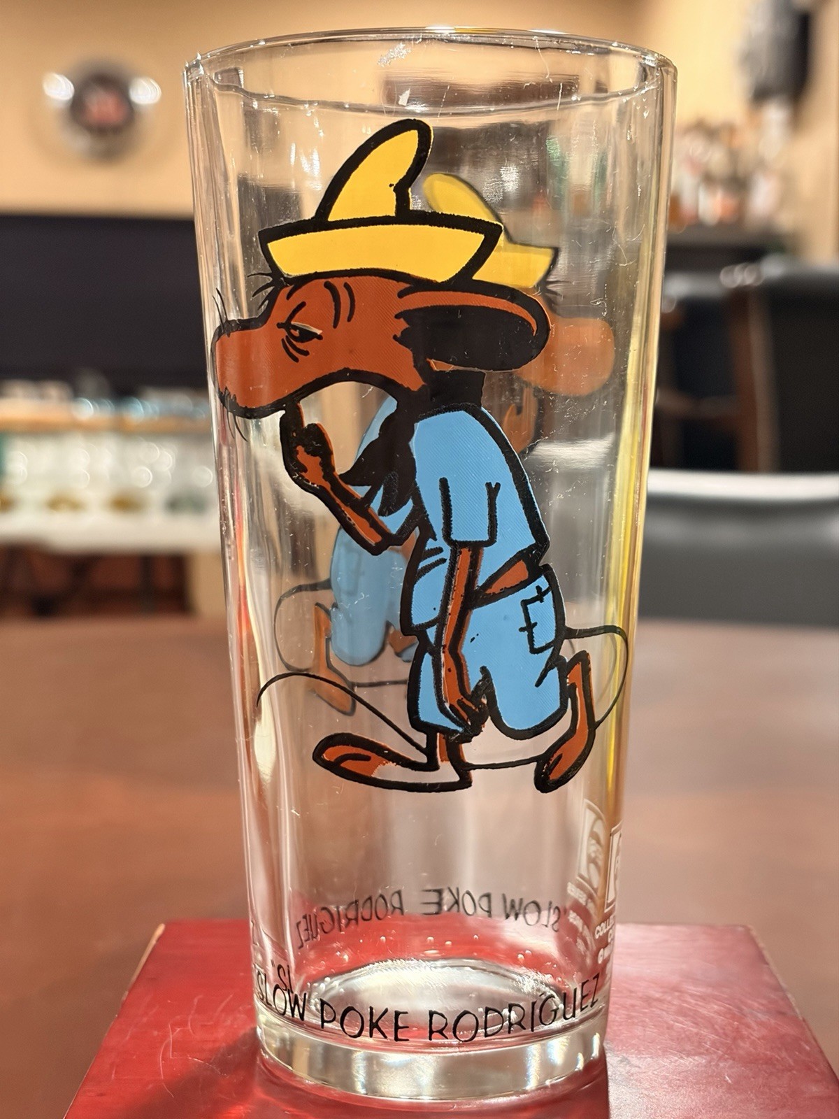 RARE Vtg 1973 Pepsi Looney Tunes Slow Poke Rodriguez Glass Black Letters Ex Cond