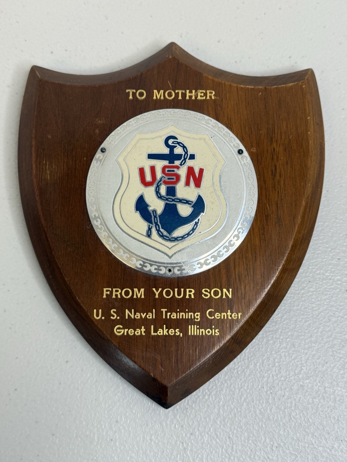 Vintage US Naval Training Center Great Lakes Illinois To Mother Wood Plaque Navy