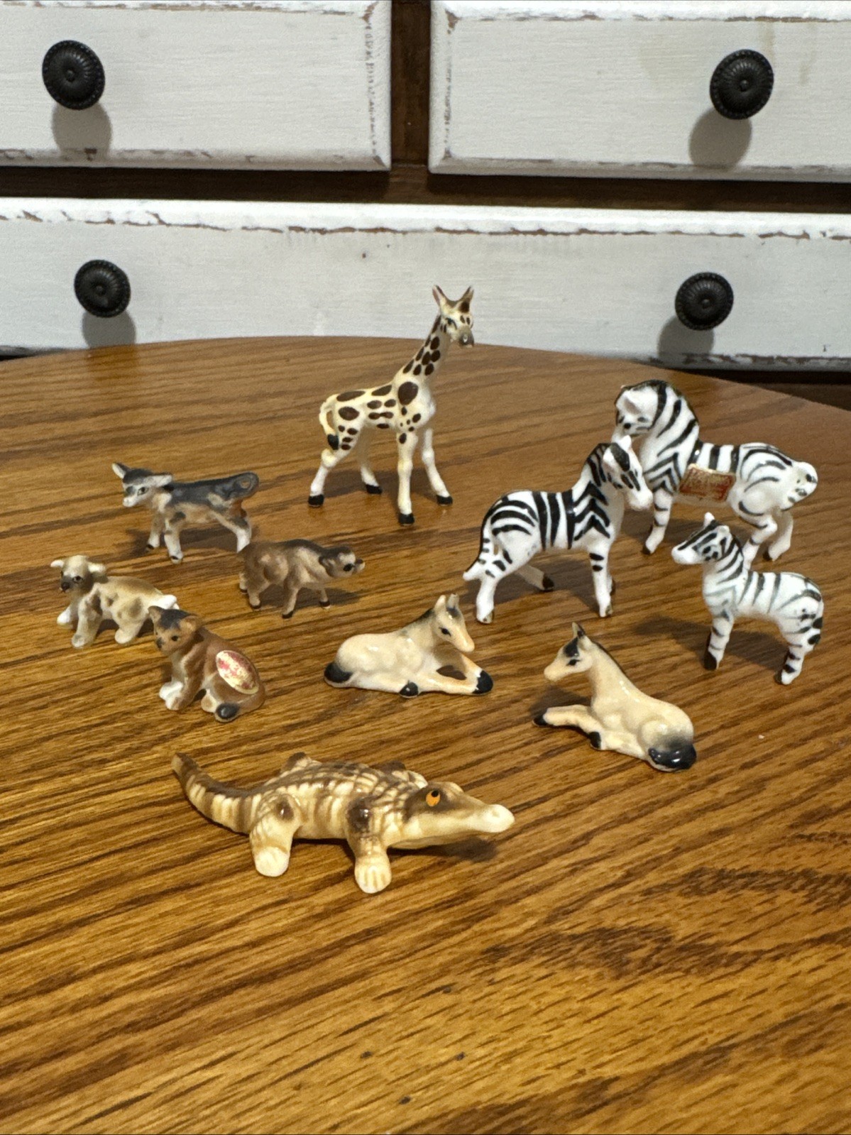 Vintage Miniature Bone Porcelain Figurines Zebra Family & More Set Of 11 Pieces