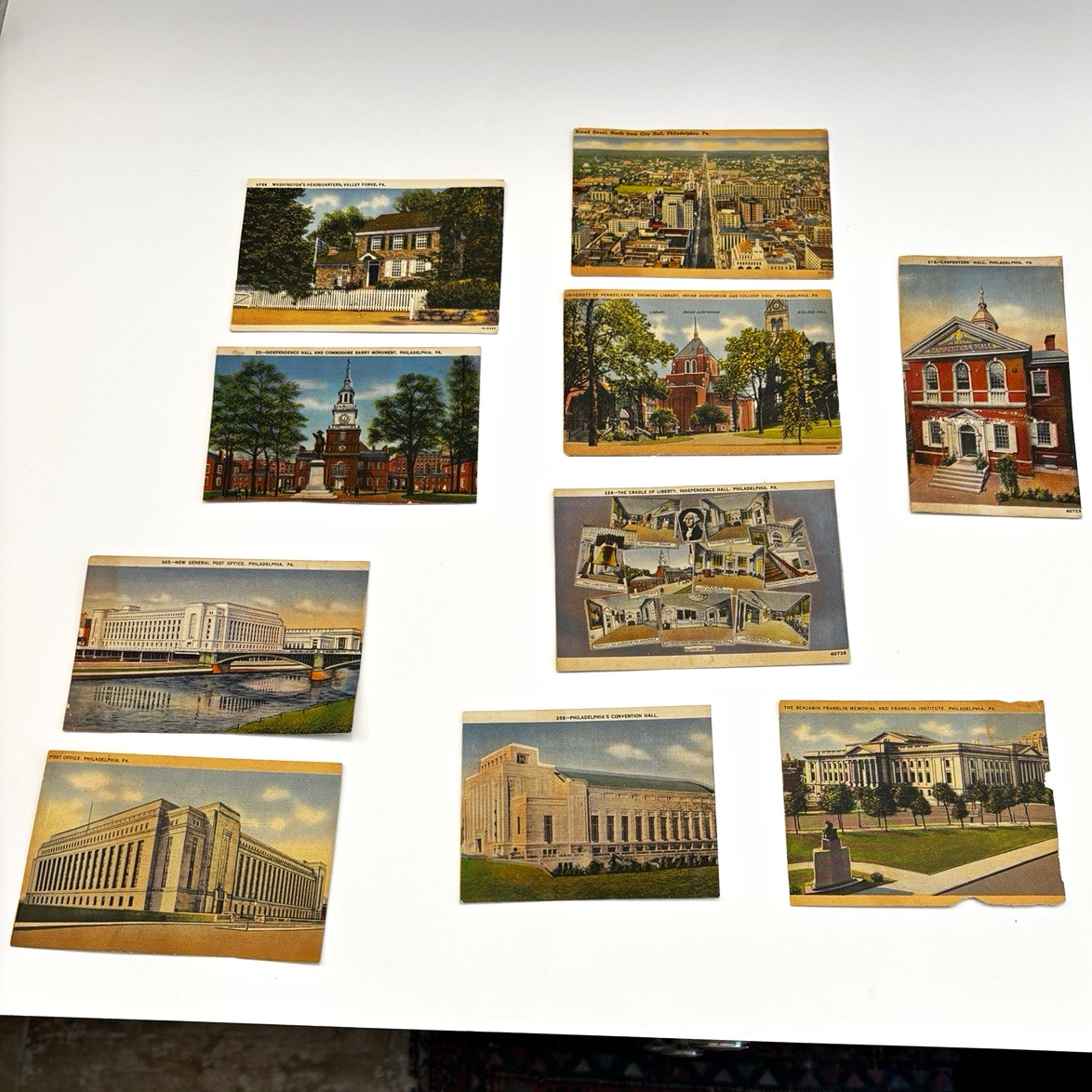 Vintage LOT (10) Philadelphia & Valley Forge PA Postcards 1952 (UPENN, etc)