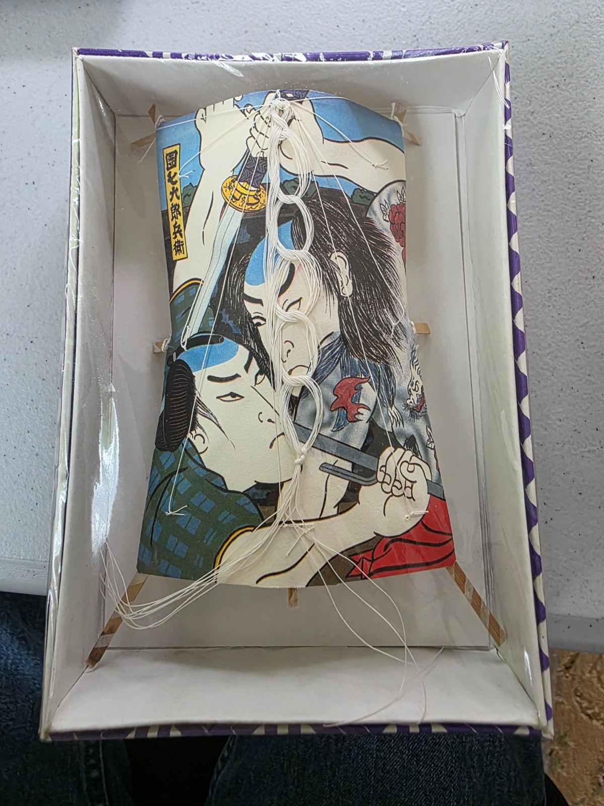 Vintage Japanese Miniature Kabuki Kite Paper Bamboo Display Box Unopened