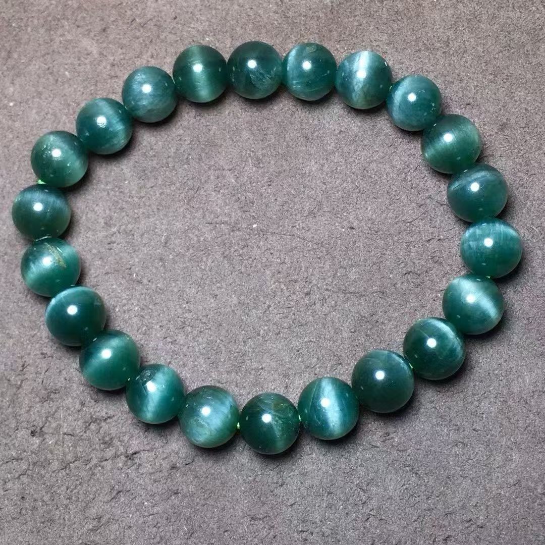 Natural Cat\'s Eye Green Rutilated Quartz Triple Strand Bracelet
