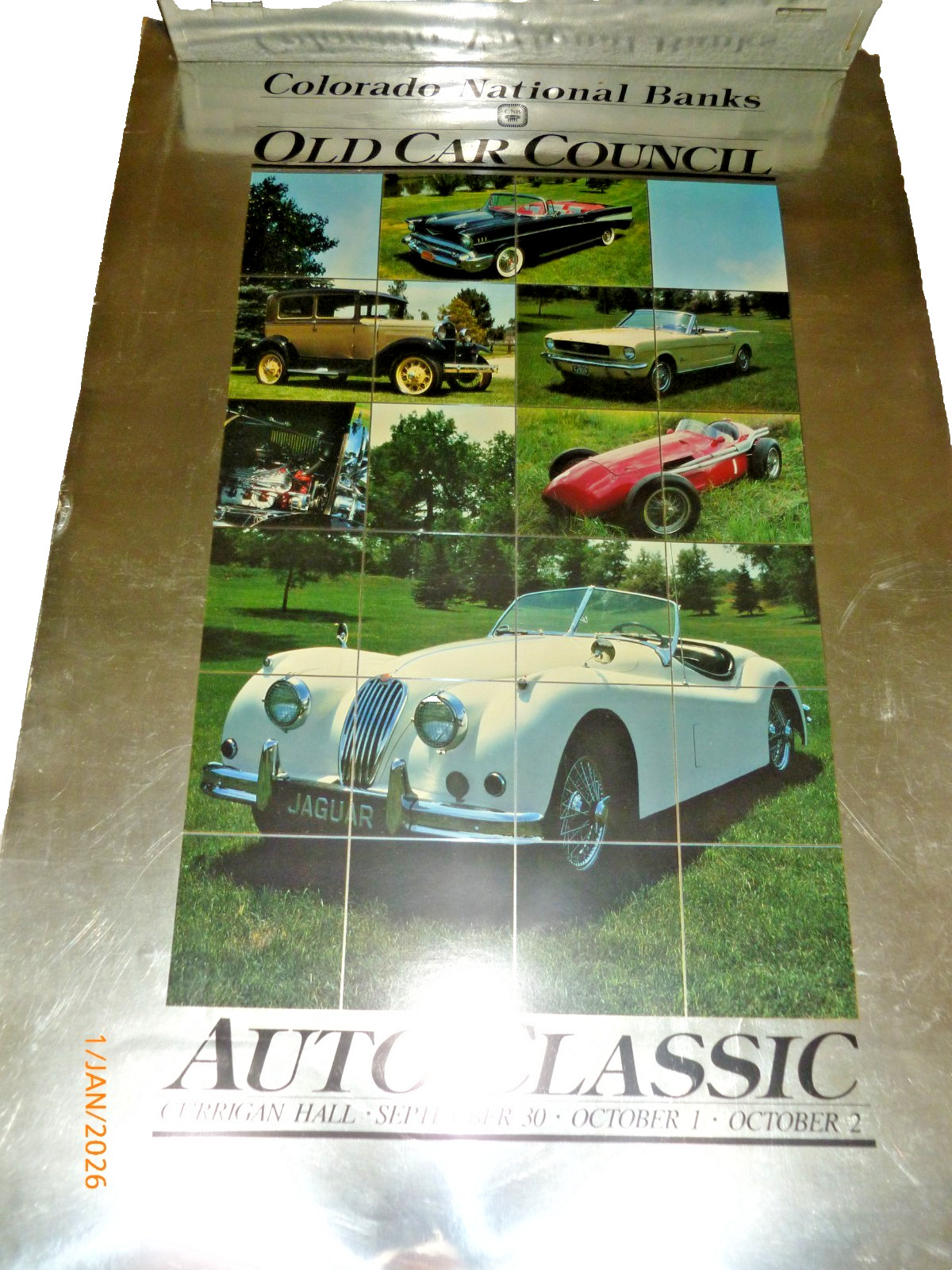 Vintage Colorado National Banks Council Auto Classic Foil Poster Jaguar Car Vtg