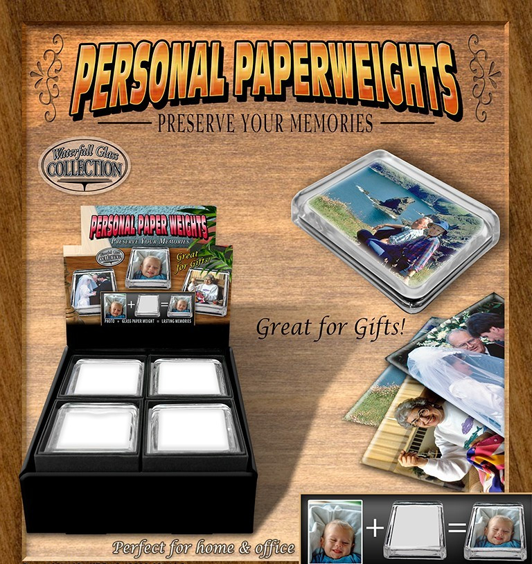 Set Of 4 Paperweights - New Glass Personal Desktop Photo Souvenir Paperweight