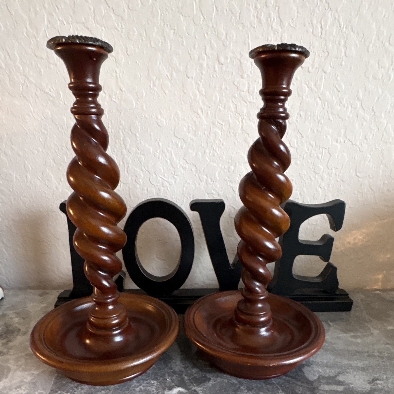 2  Antique Vintage  Barley Twist English Candlestick  Holders 12.5 Inches Tall