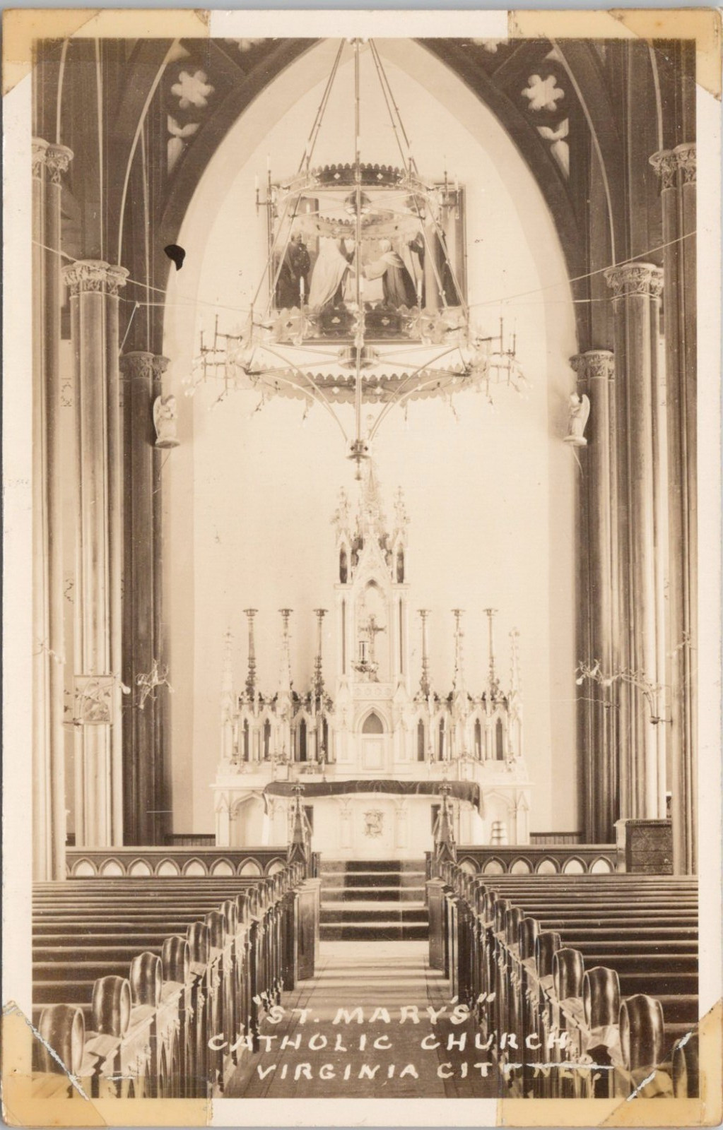 RPPC Virginia City Nevada Interior Scene at St. Mary\'s Catholic Church c. 1940s