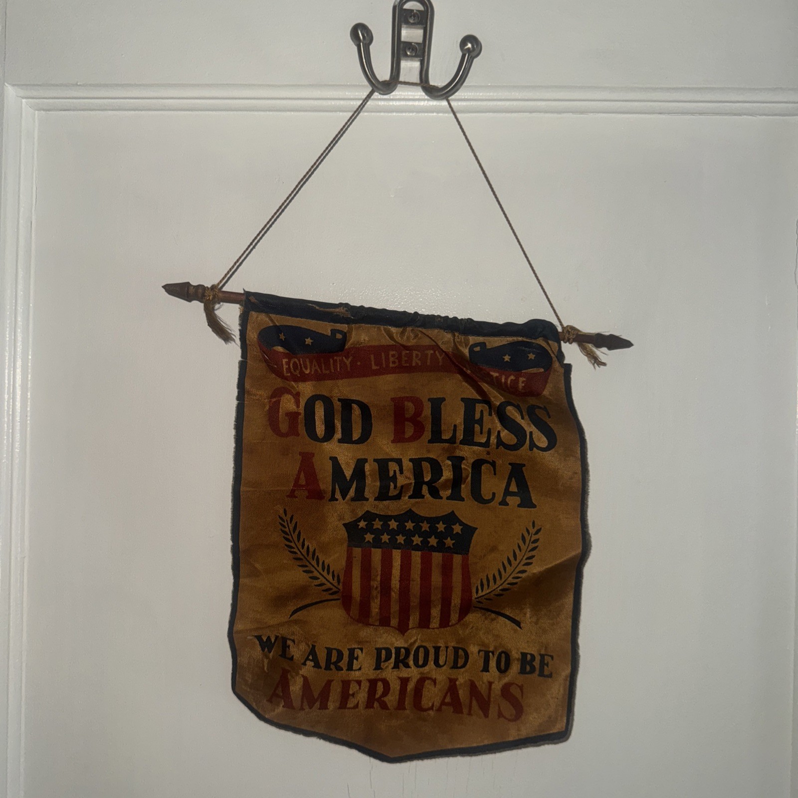 God Bless America Banner Flag with Shield WW1 VTG RARE ANTIQUE FAST SHIPPING