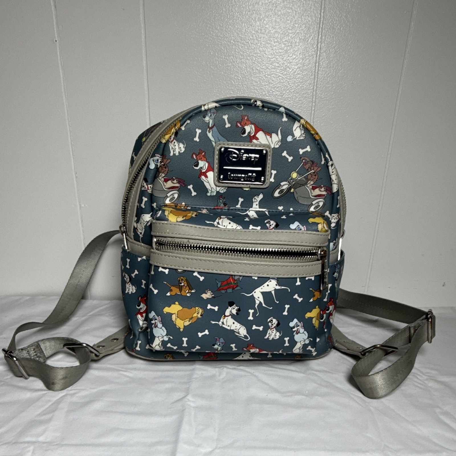 Loungefly Disney Oliver & Company Mini Backpack Blue/Gray Allover Dog Bone