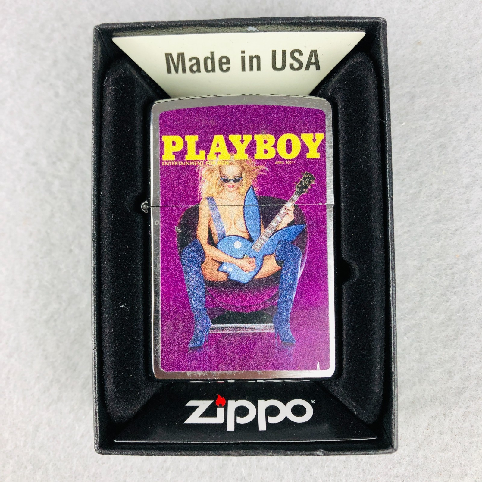 Zippo Lighter PLAYBOY Mag Cover Art April 2001 Chrome Made June 2021 Boxed F 21