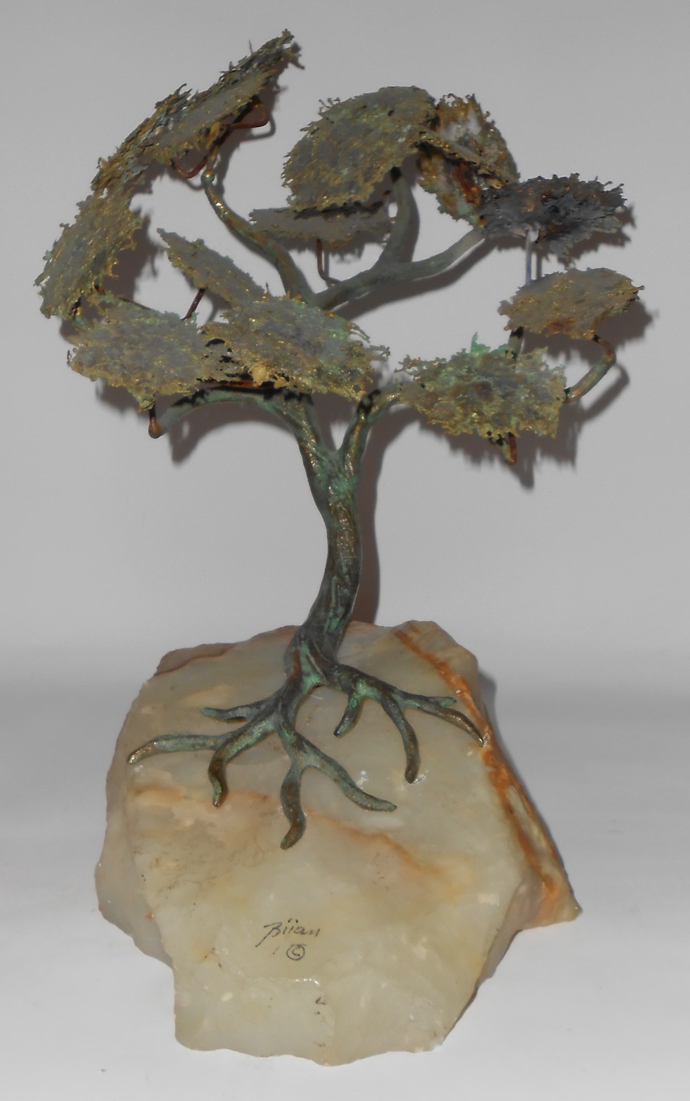 Bijan Metal Smoke Tree Art Sculpture On Agate/Quartz Base