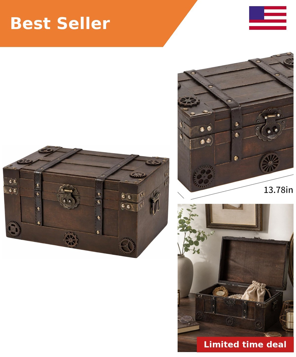 Vintage Treasure Box,Large Treasure Chest For Keepsakes