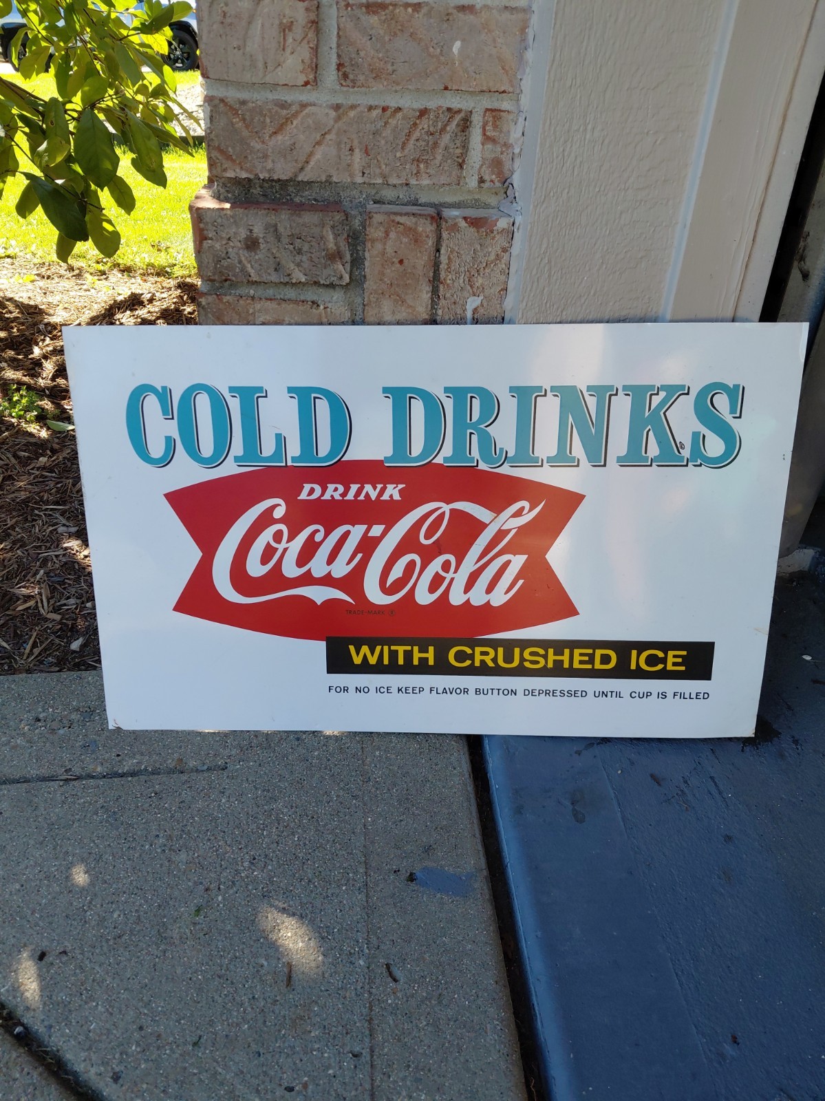 c.1960s Original Vintage Coca Cola Sign Metal Fishtail Cold Drinks Fountain Coke
