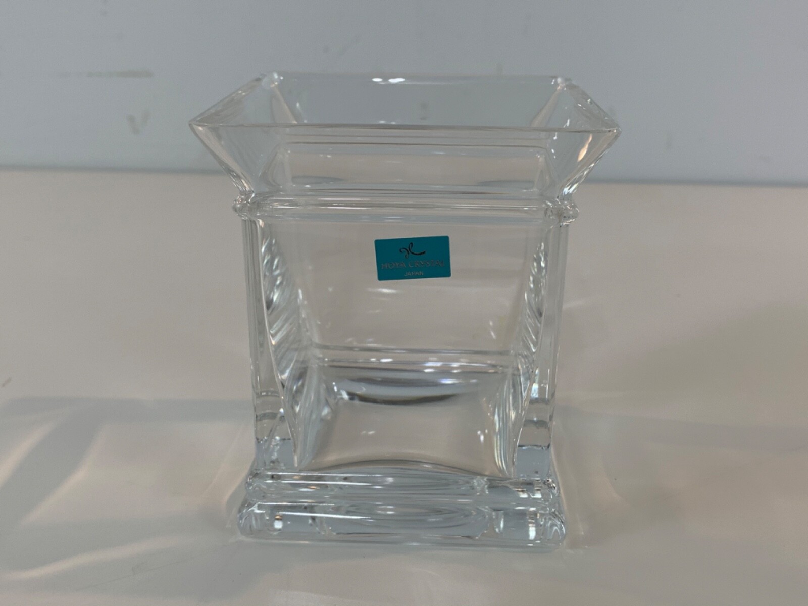 Vintage Hoya Crystal Small Square Doric Vase with Original Box