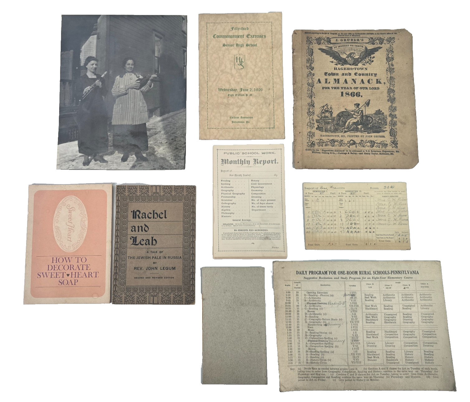 1866 Hagerstown Antique Ephemera Lot Almanac Photo Programs Advertising
