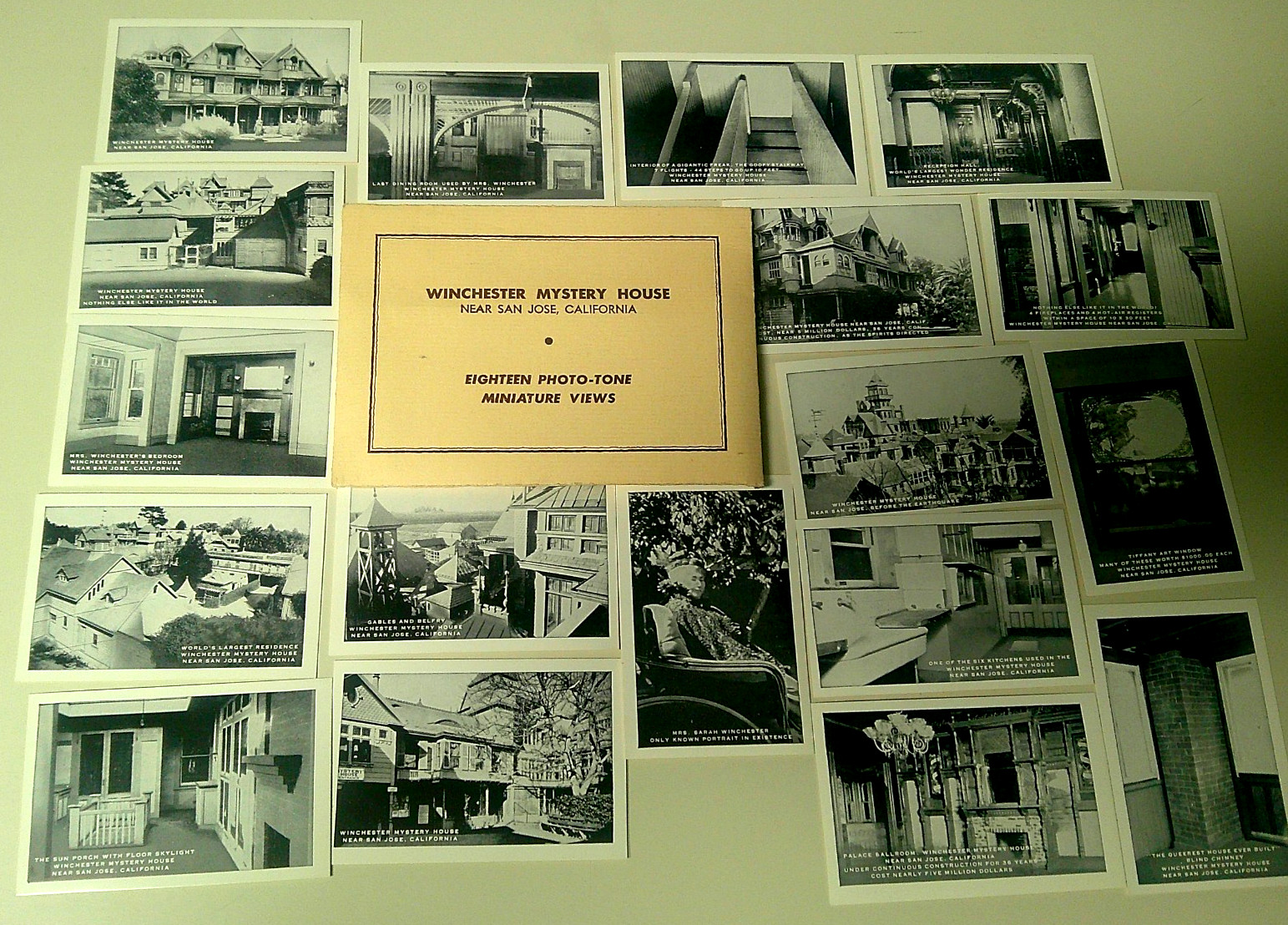 18 Winchester Mystery House Photo-Tone Miniature Views w/folder San Jose CA