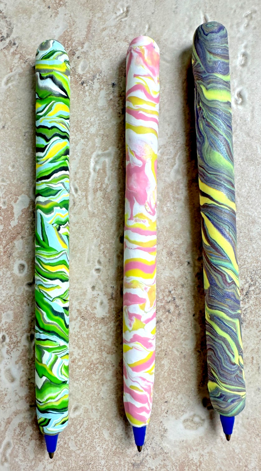 POLYMER CLAY PENS (SETS OF THREE PENS) HANDMADE:NWOT MANY OPTIONS AVAILABLE