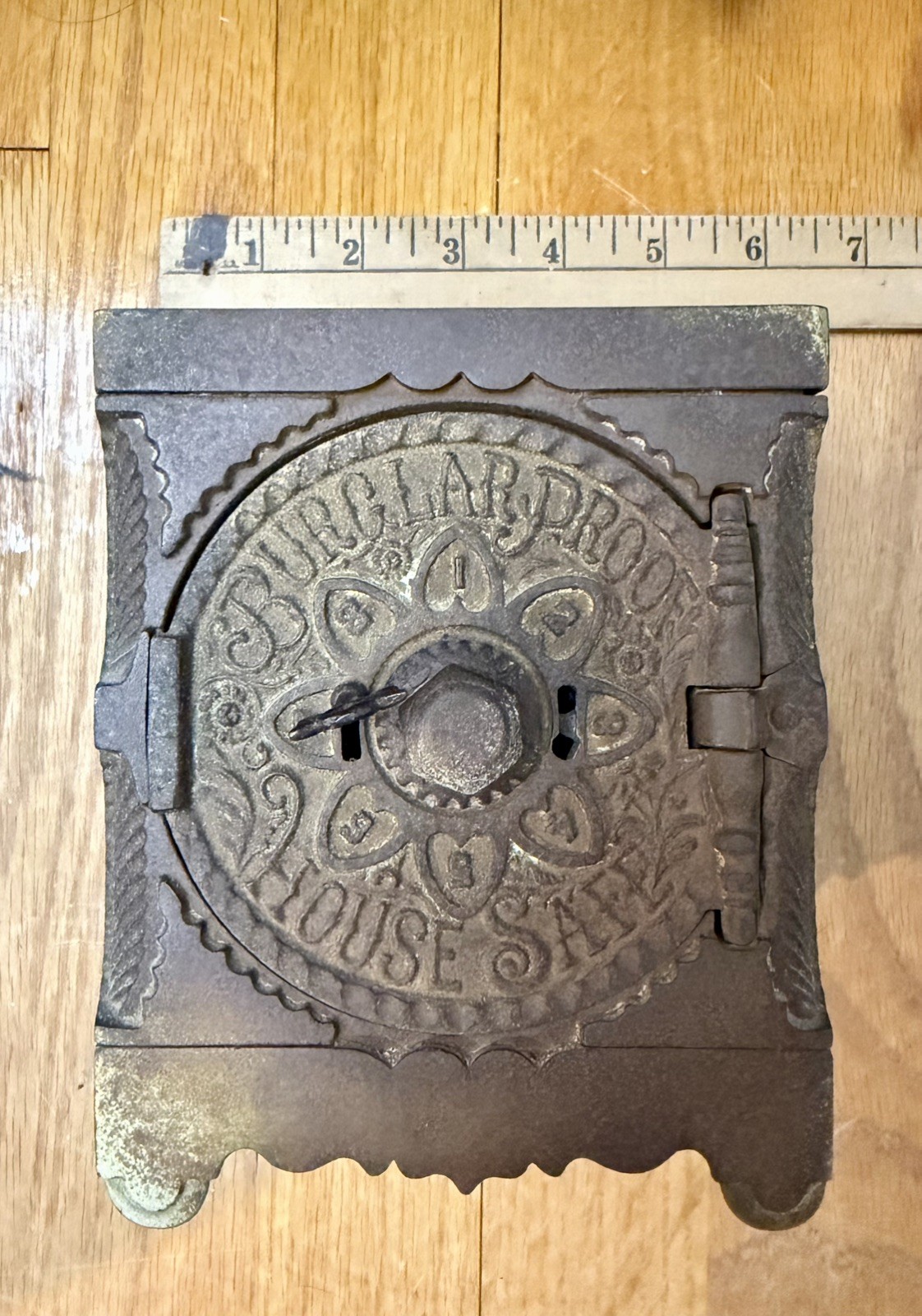 Antique J & E Stevens Safe Bank #40 Nickel Plated Cast Iron w/ Key & Combination