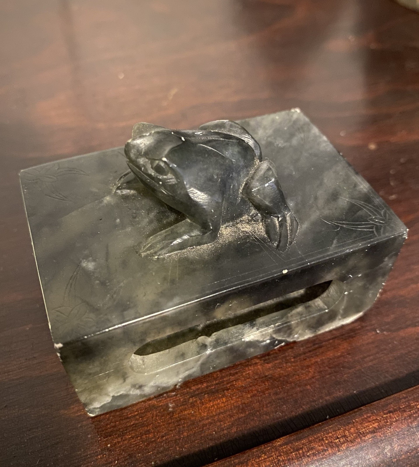Chinese Jade Frog Match Matchstick Safe Box Holder Vesta Carved Antique Vintage