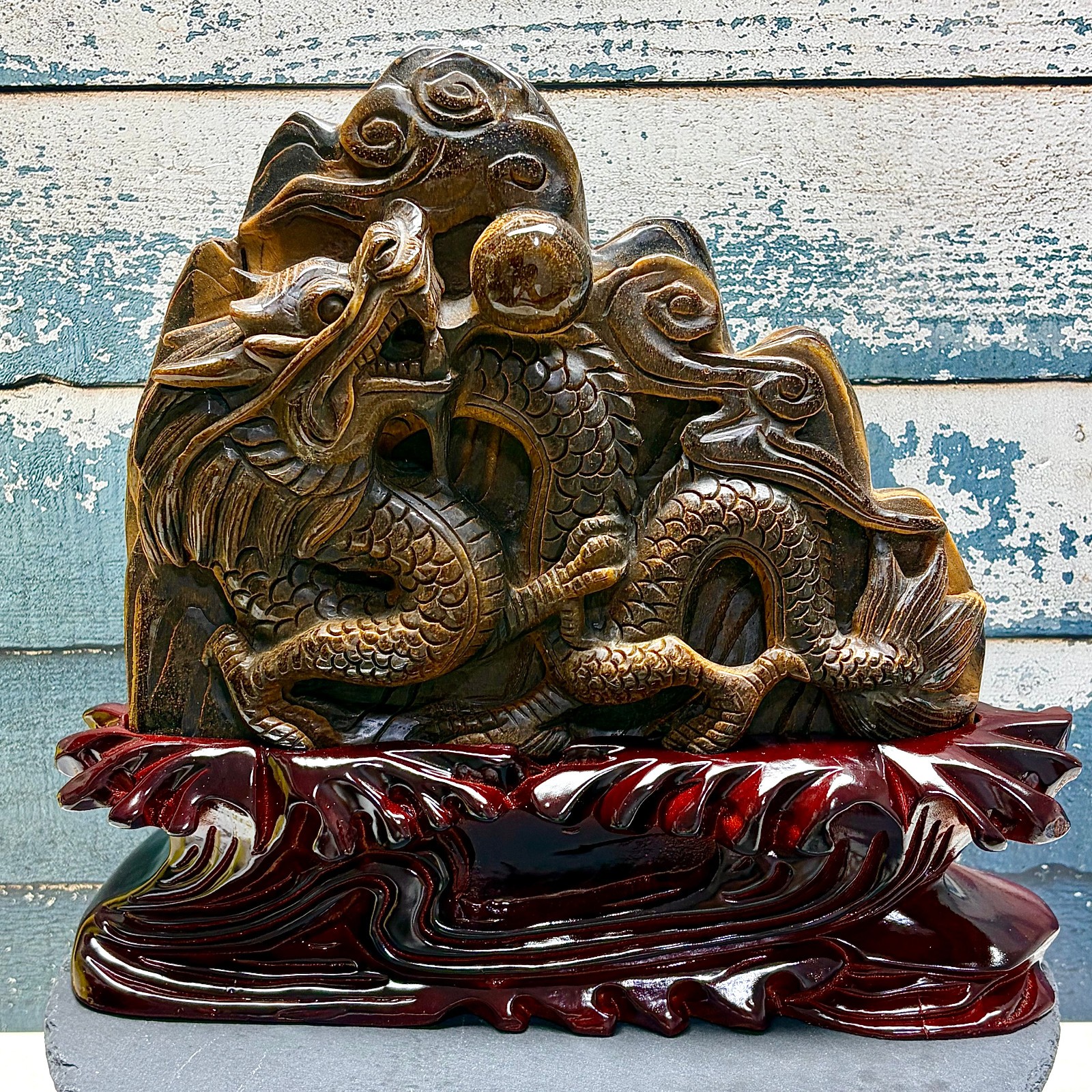 8.8 LB Naturally Polished Tiger Eye Stone dragon shape Crystal Hand Carved