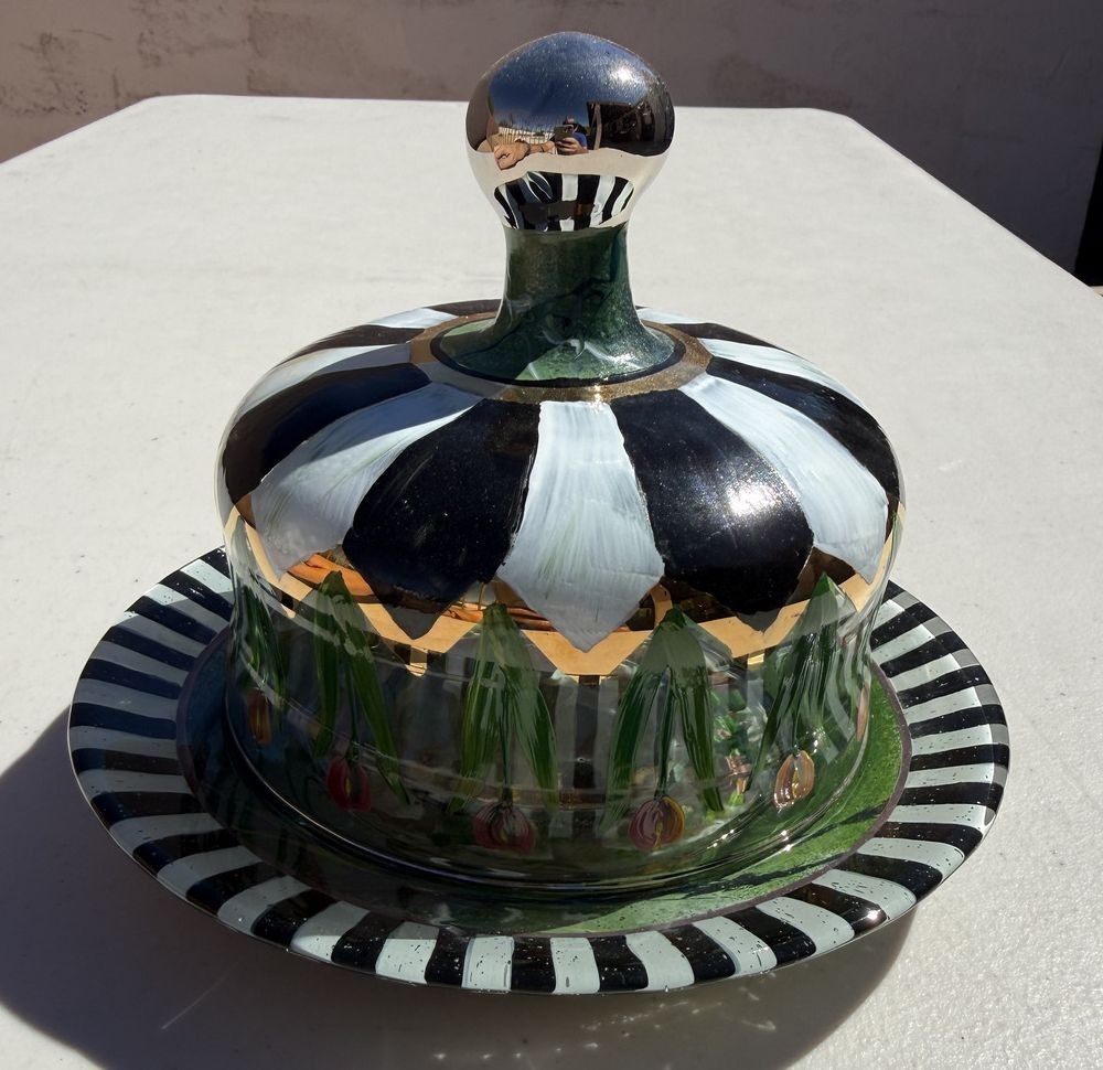 Vintage 1993 MacKenzie Childs Victoria Richard Glass Dome & Plate Hand Painted