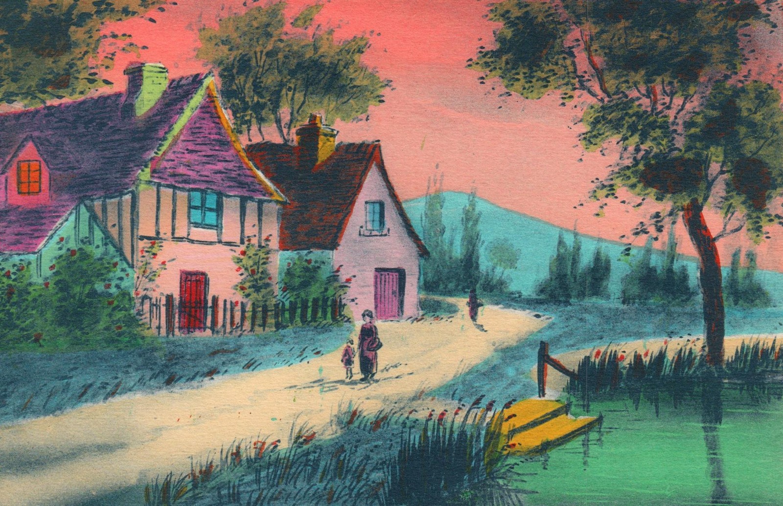 Antique 1920s MGA Art Postcard Country Cottage Landscape Belgium Lommel Mail