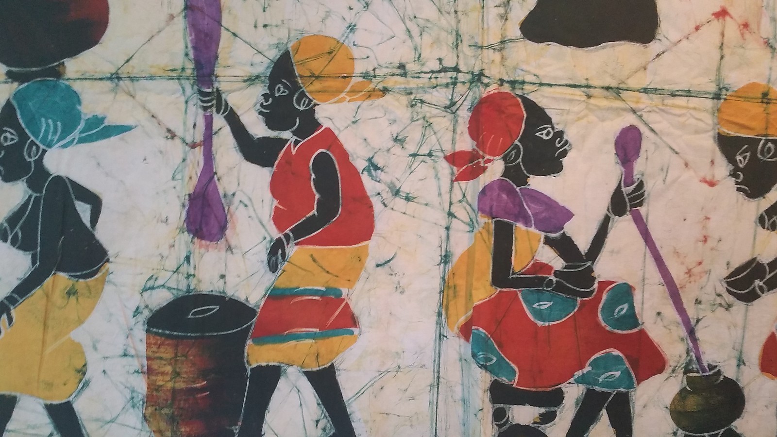 Large Vintage Tanzanian East African Batik Tribal Village Scene Tanzania Africa
