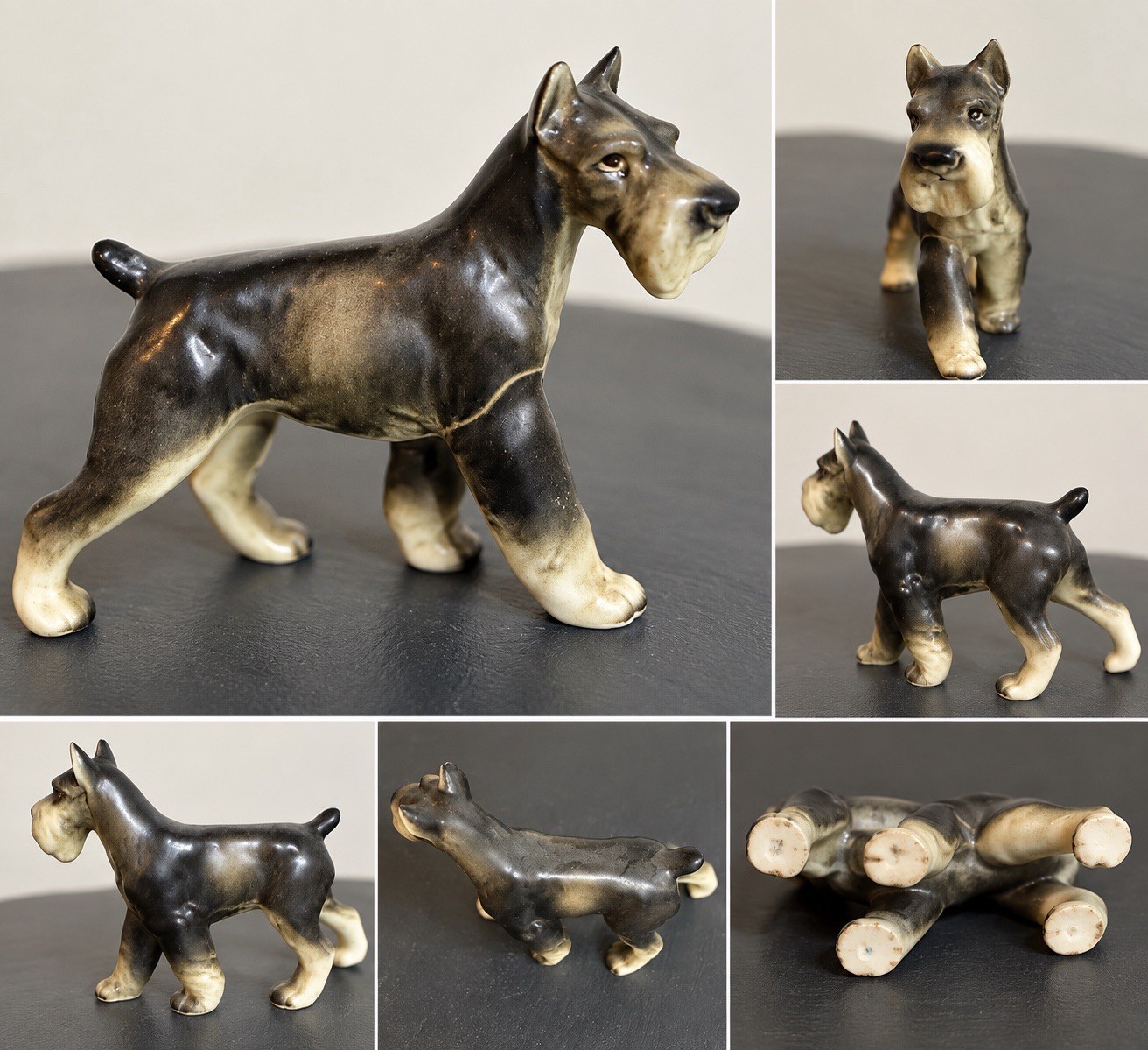 Vintage Miniature Schnauzer Dog Figurine Black Gray Ceramic Porcelain 3.5” READ