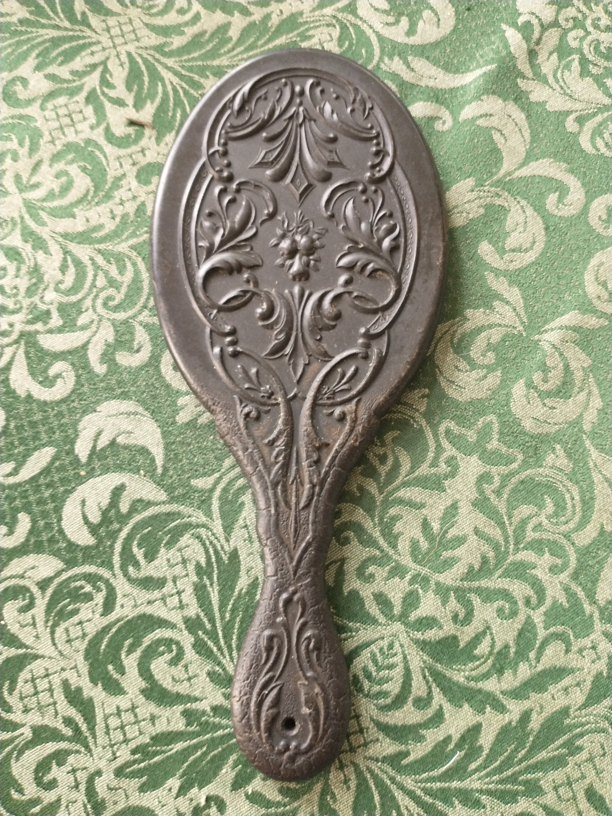 1800's Victorian Mourning Oval Hand Mirror Frame Gutta Percha GOTH - NO GLASS