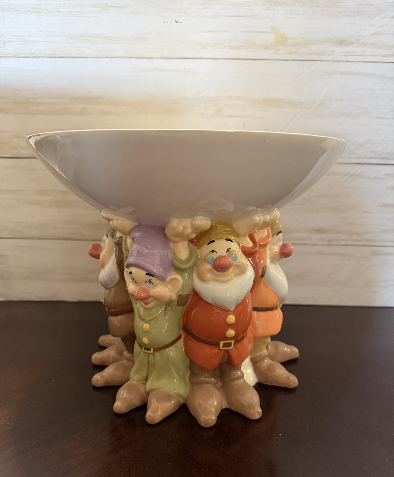Rare Euro Disney Snow White Seven Dwarfs Ceramic Serving Footed Bowl 8x10
