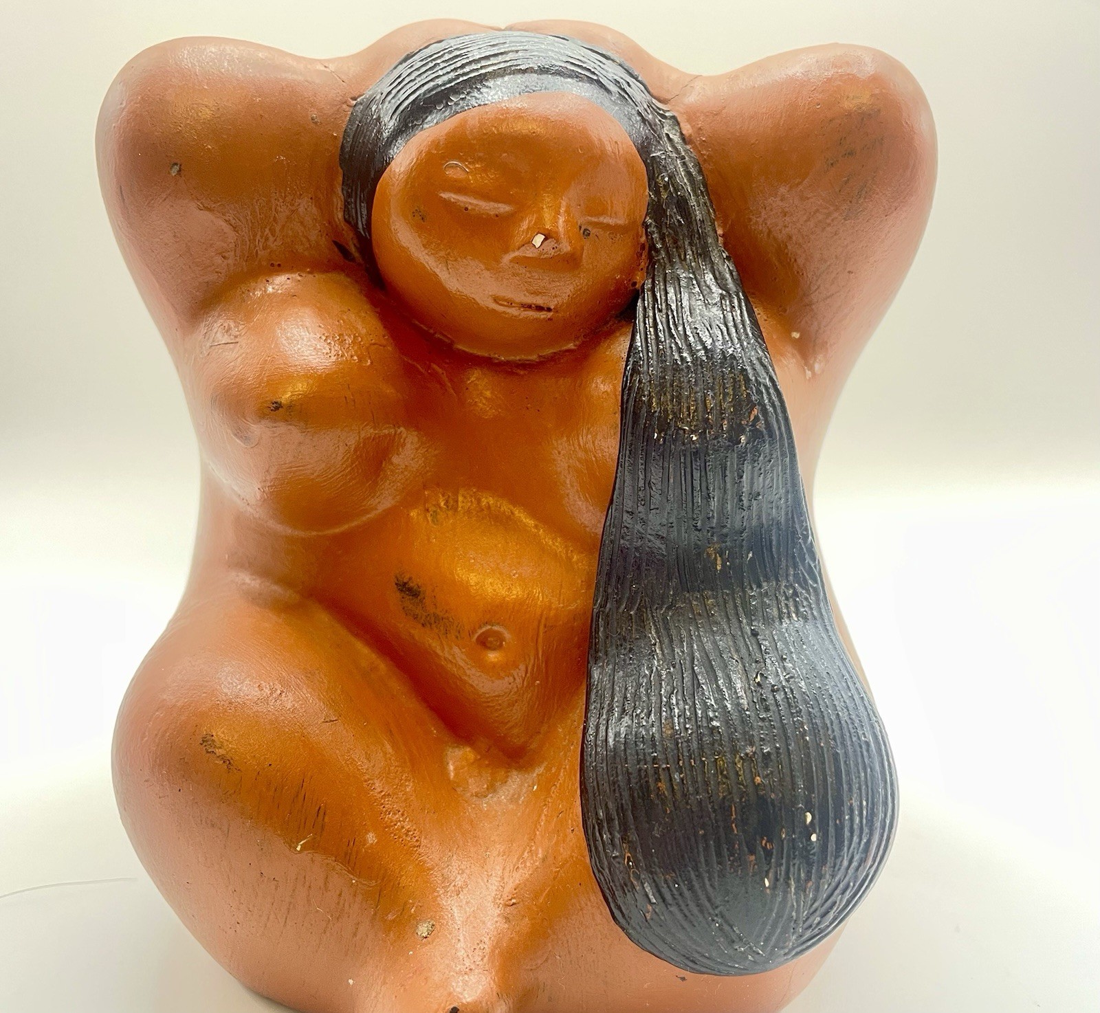 VTG Mexican Folk Art Terracotta Pottery Statue Woman Gorda Gordita  Voluptuous 