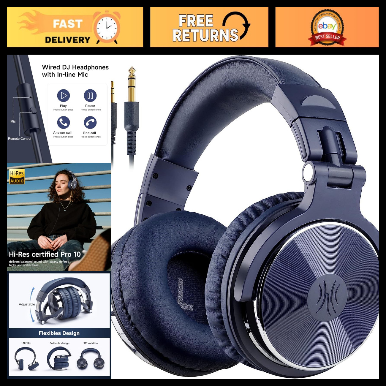 OneOdio Wired Over Ear Headphones Studio Monitor & Mixing DJ Stereo Headsets wit