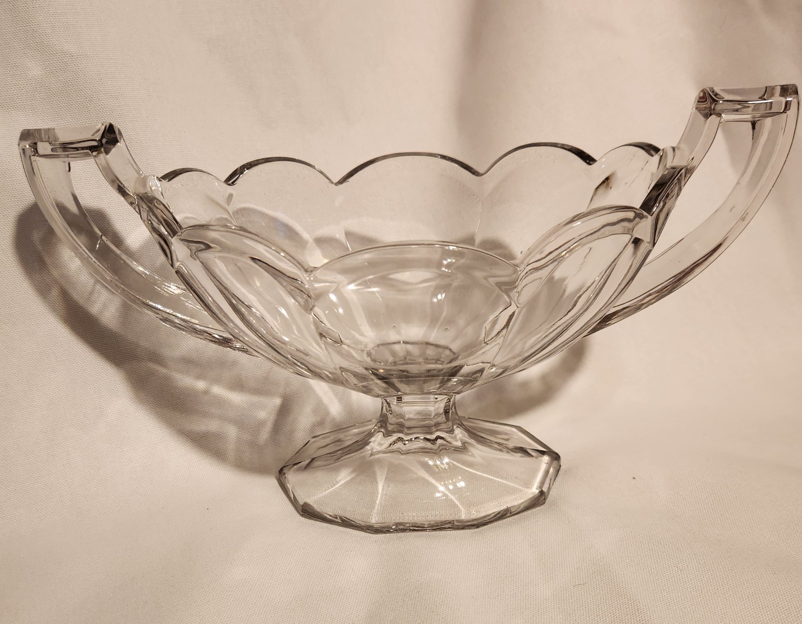 Vintage Small Art Deco Etched Glass Trophy Cup Glass Bowl w/ 2 Handles