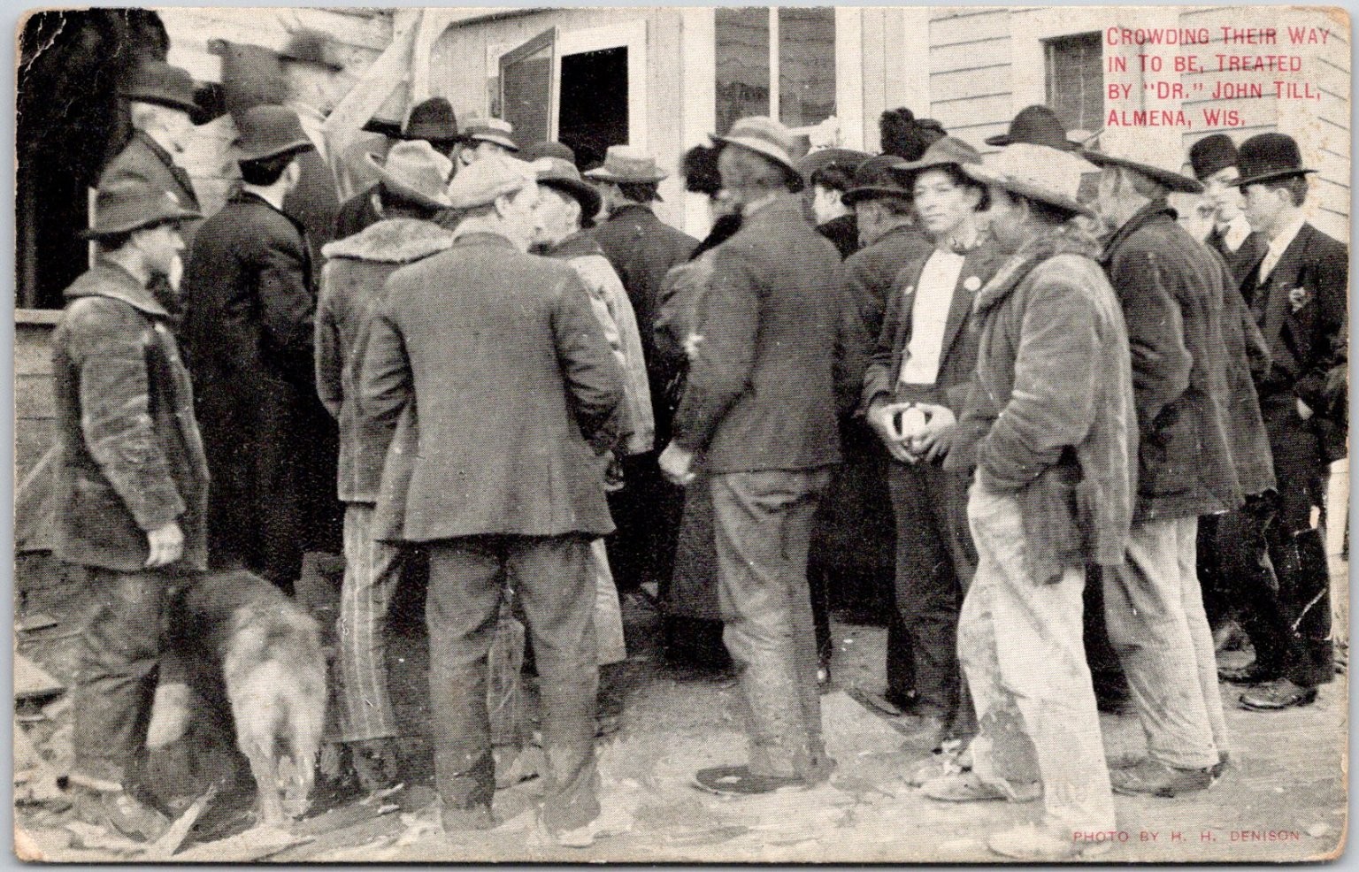 Rare 1909 Crowding for Treatment Dr. John Till, Almena WI H. H. Denison Postcard