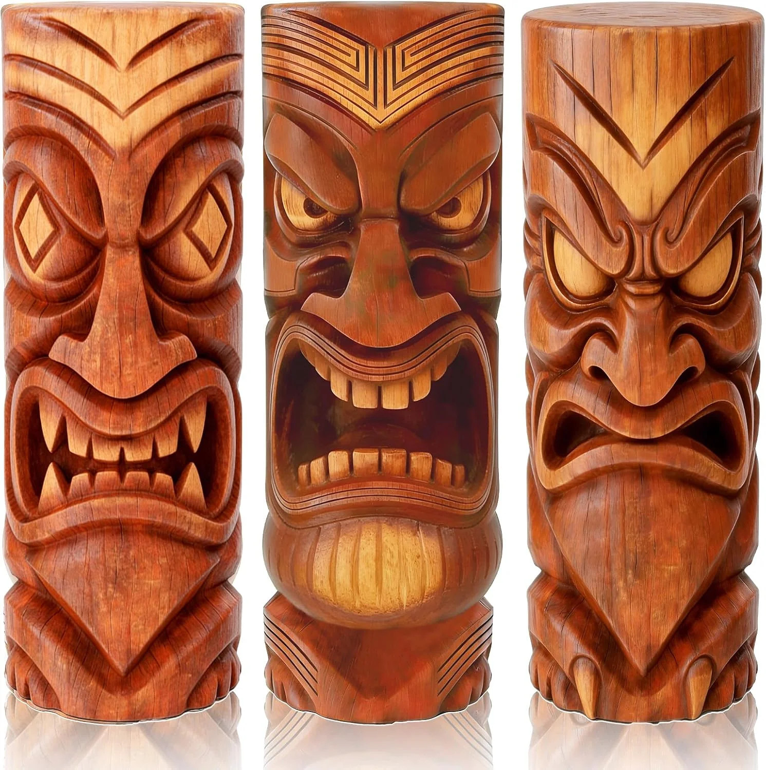 GELUOBEN 3 Pcs Tiki Decorations - 16.1 inch Large Wooden Tiki Masks Wall Art,Haw
