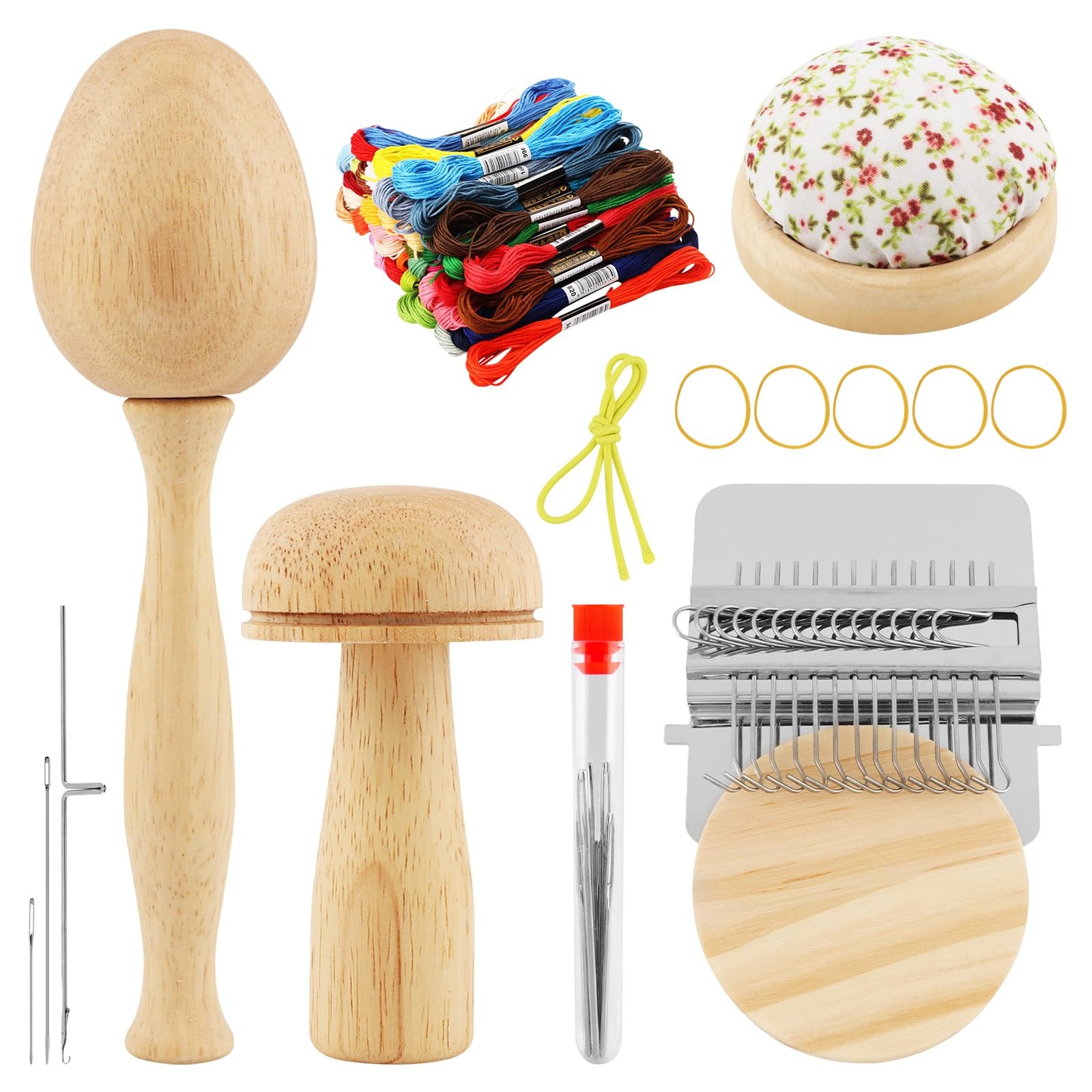 Mini Darning Mushroom Loom Kit, 14 Hooks Visible Weaving Tool