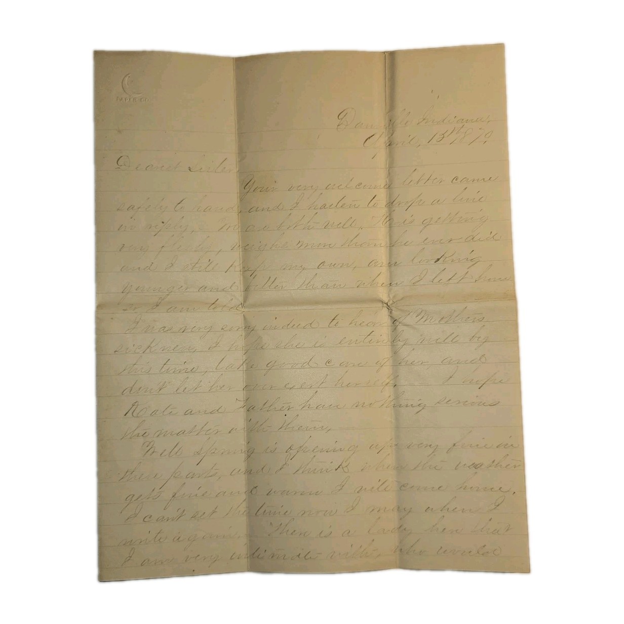 1879 Danville Indiana Letter Mary Foote Banker “New Normal” Family Social...