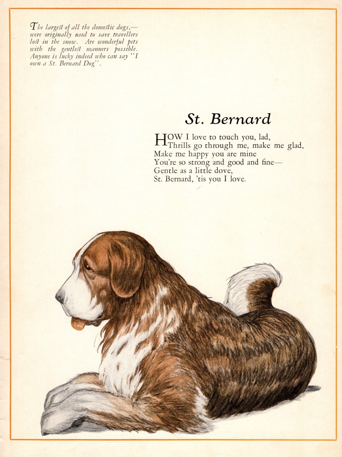 1920s Antique Saint Bernard Print Poem Poetry Print Wessell St Bernard Art 7110e