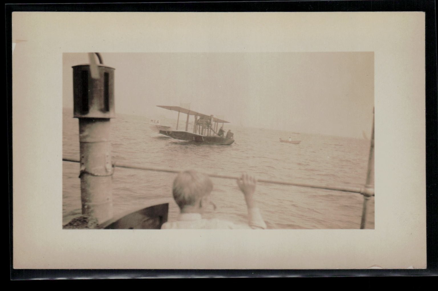 Curtiss Type Flying Boat Seaplane on Water RPPC Early Aviation ME4 Tail Postcard