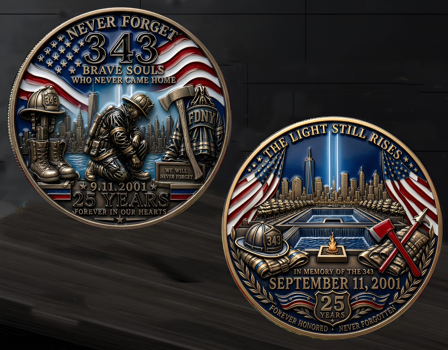 9/11 25 Years Challenge Coin FDNY 343 Firefighter Memorial September 11 Gift