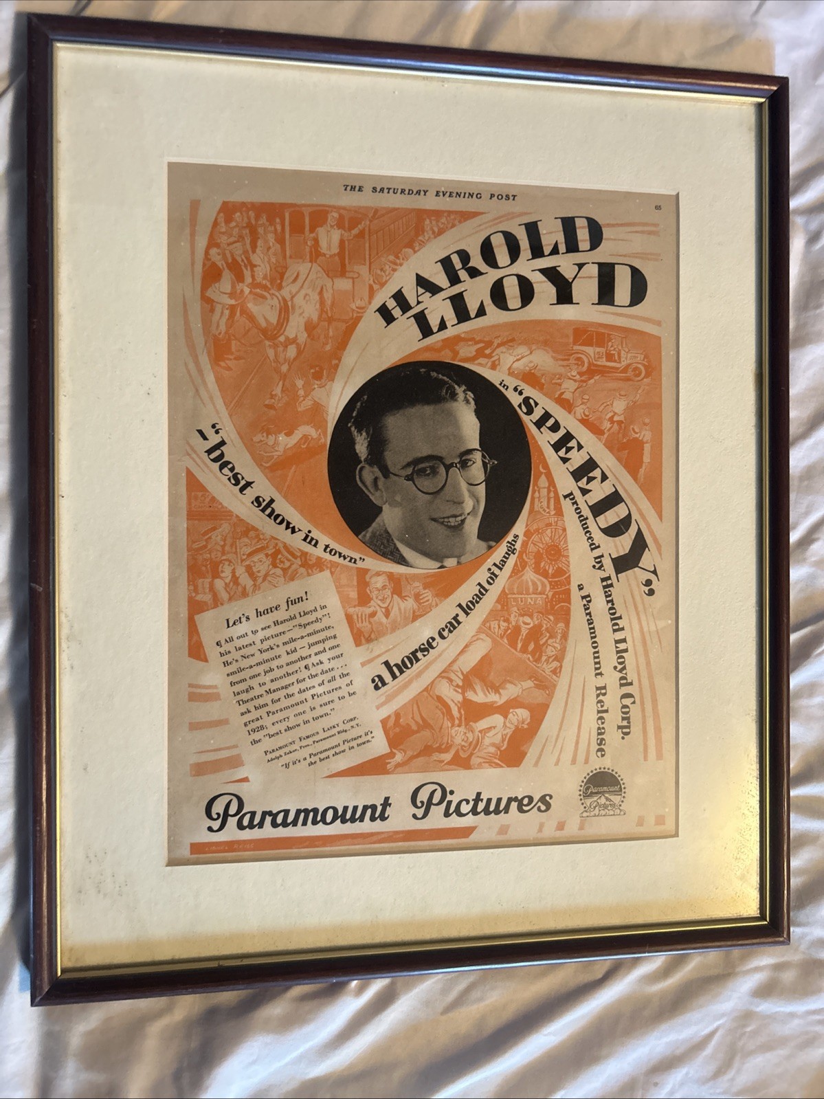 1920’s? Saturday Evening Post Paramount Pictures Speedy Harold Lloyd Movie Ad