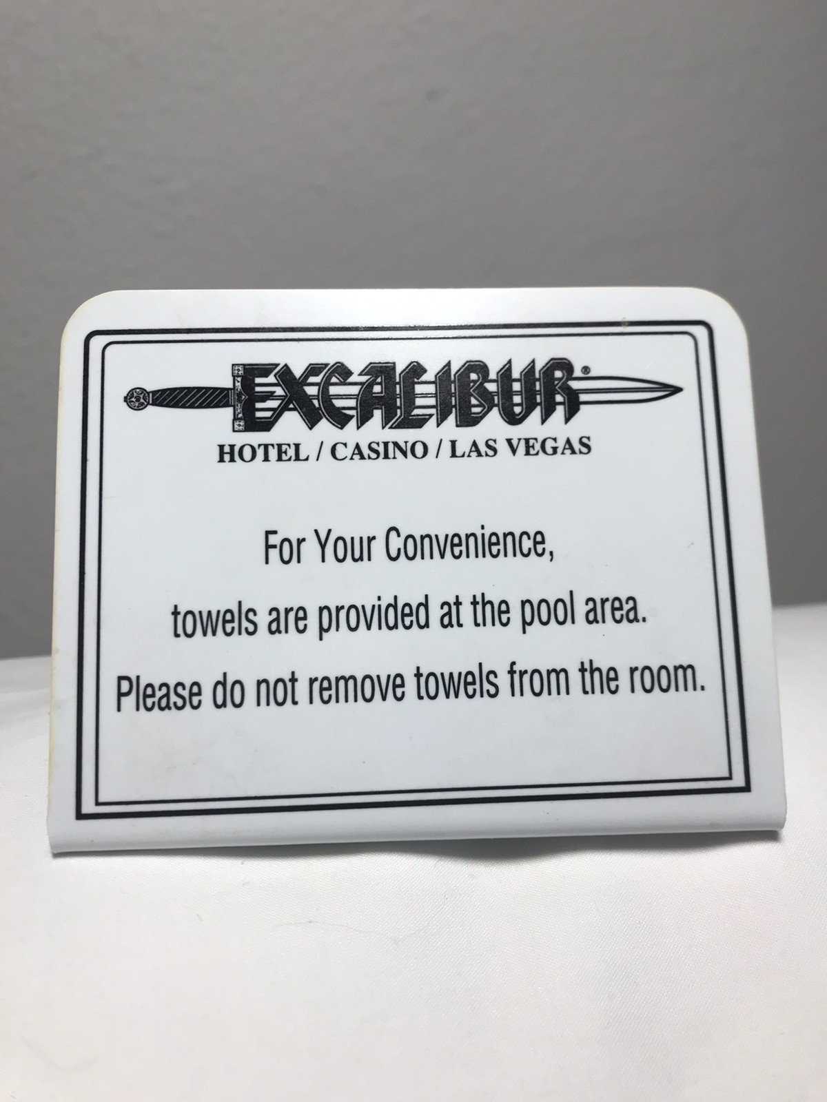 RARE Vintage Excalibur Hotel Casino Las Vegas ~ Pool Towel Room Placard
