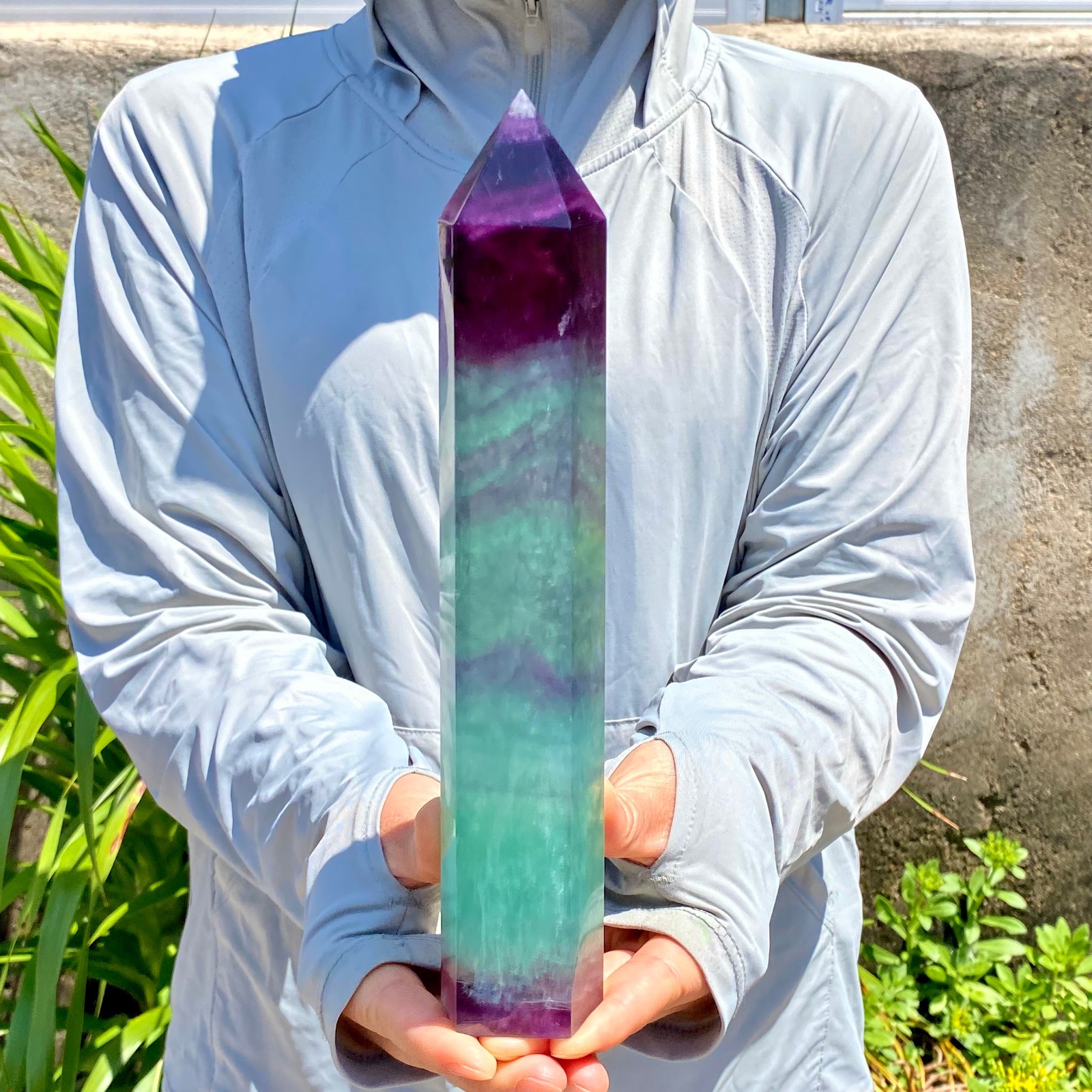 2.20LB Large Natural Green Fluorite Obelisk Tower Quartz Crystal Wand Point