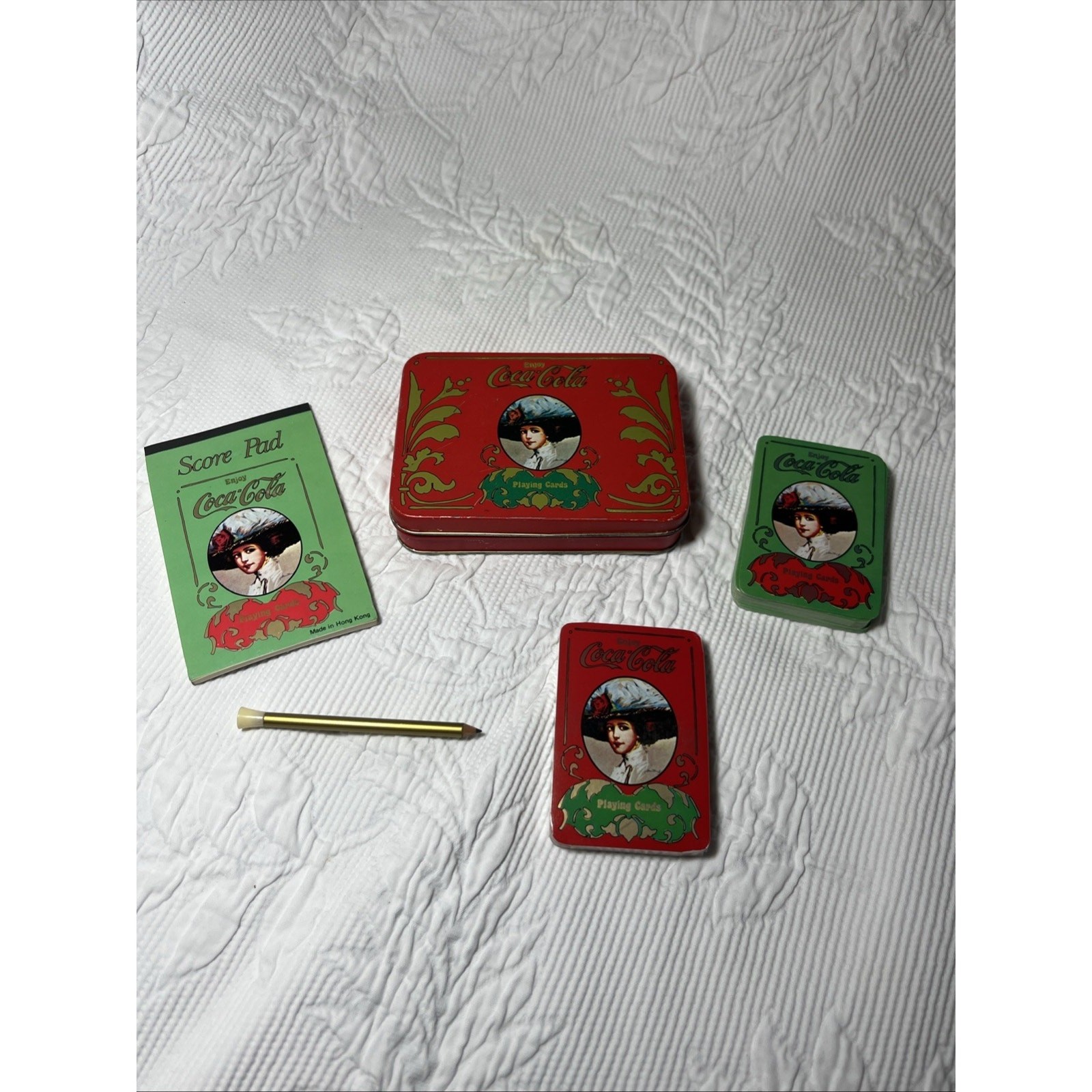 Vintage Coca-Cola Playing Cards Matching Tin 2 Deck Victorian Women Complete Set