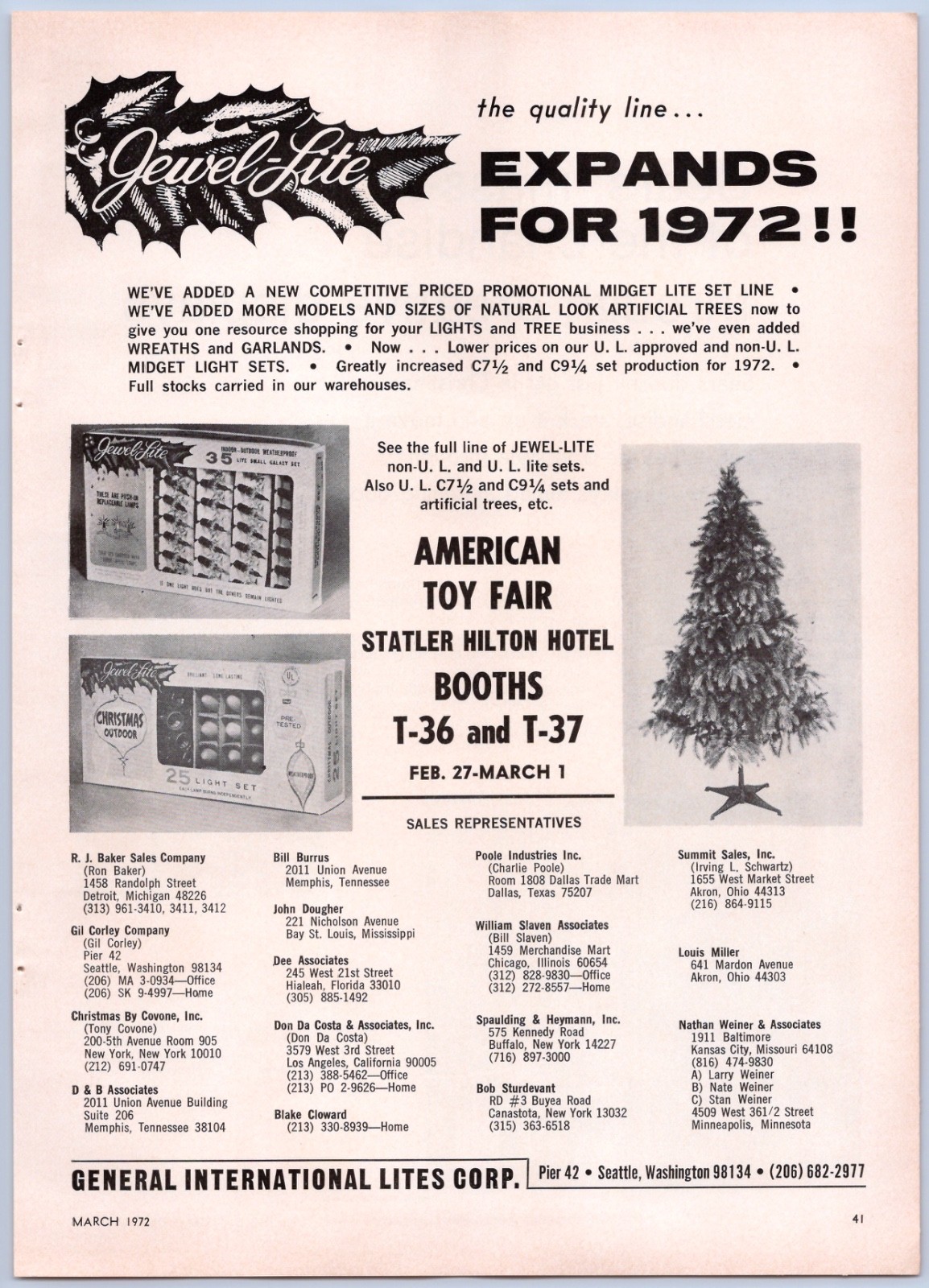 1972 Jewel Lite Vintage Christmas Ad Midget Light Sets Strings Artificial Trees