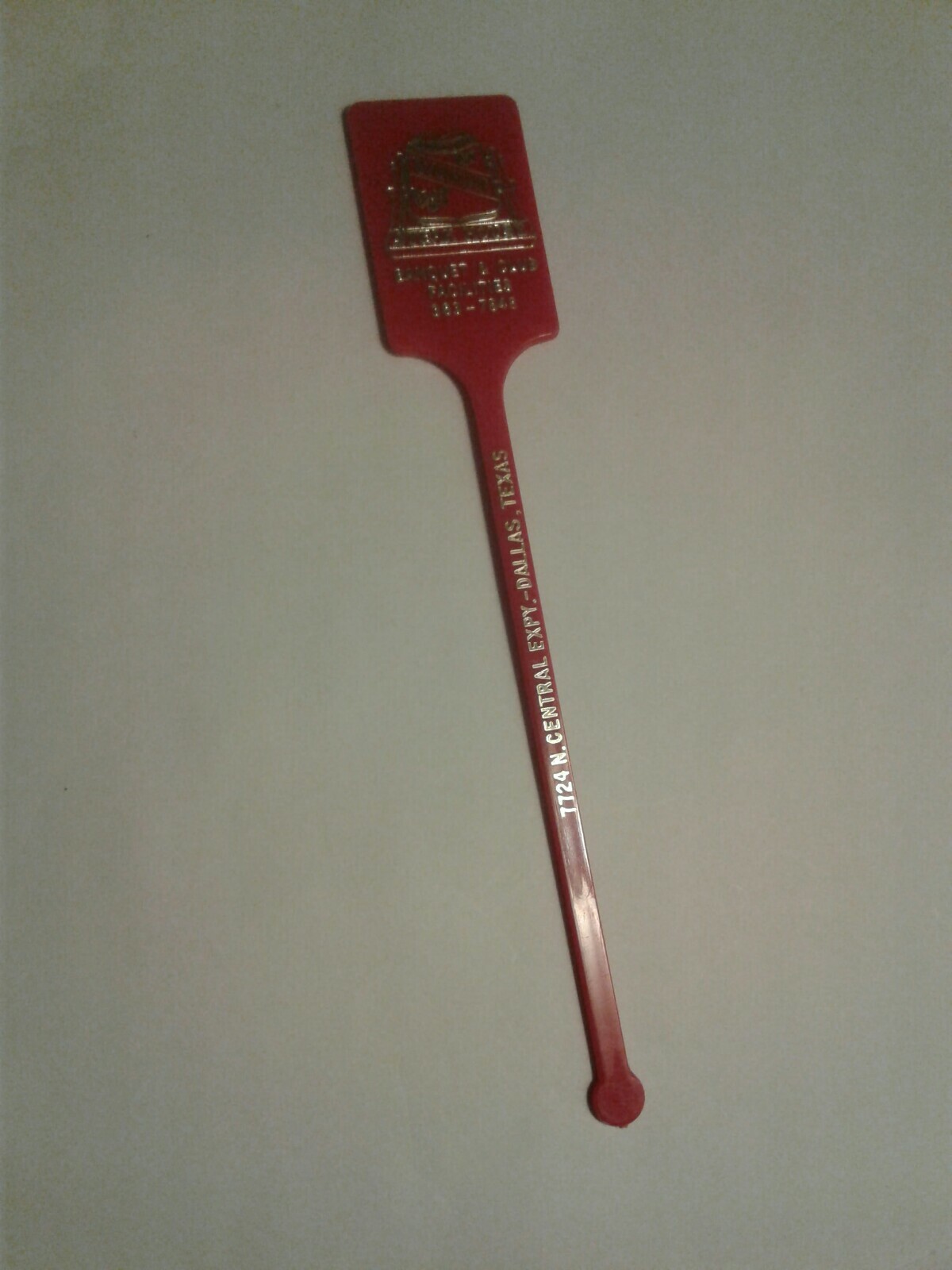 Bovarian Steak House Dallas TX Swizzle Stick Drink Stirrer 7724 N Central Red