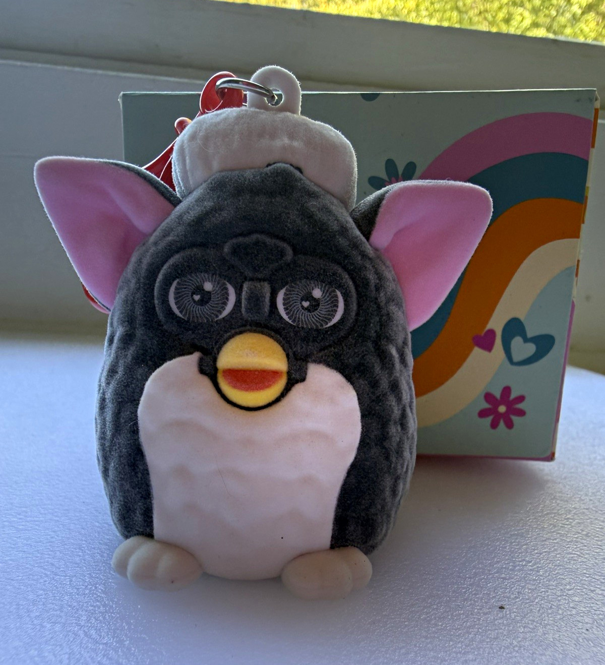 Pink & Gray Flocked Furby Keychain collectible - With Box 90s Blind Box
