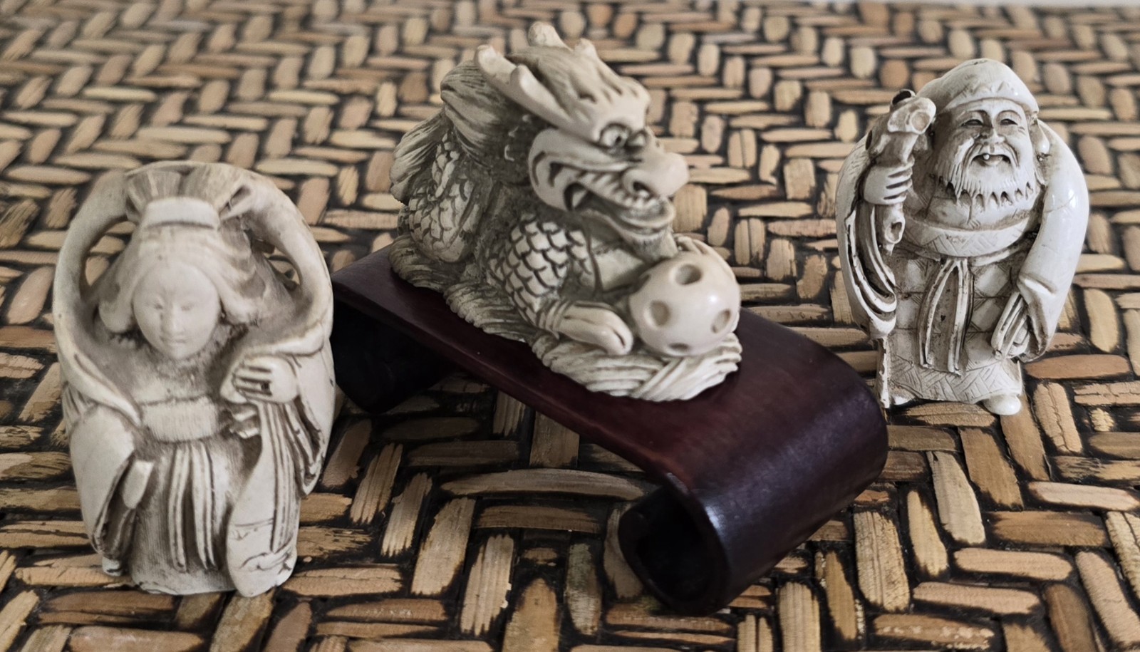 Vintage Miniature 3-Resin Netsuke Figurines 2