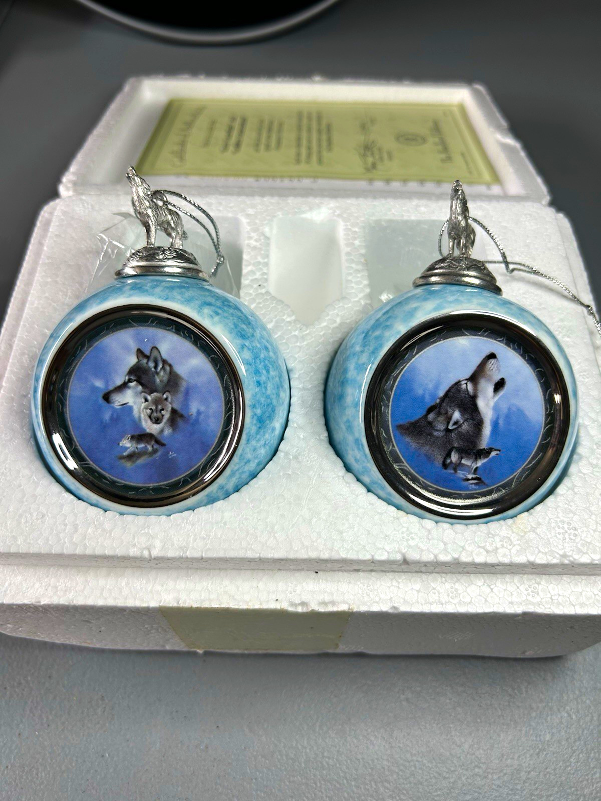 The Bradford Editions Spirit of the Wilderness Wolf Ornaments Set of 2 1997